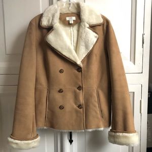 LOFT Ann Taylor Faux Suede Tan Jacket Coat Size Small